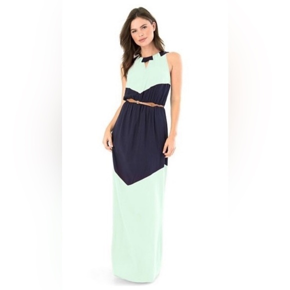 Colorblock Maxi Dress with Belt Sleeveless Boho Preppy Blue IZ Byer Size Small - Picture 1 of 5
